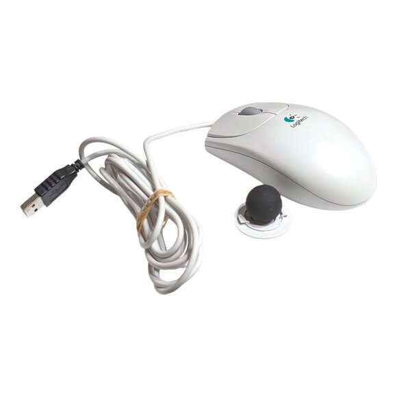 VTG Logitech First Pilot Wheel Mouse USB Wired Mechanical Ball M-BE58 Working - Picture 2 of 8